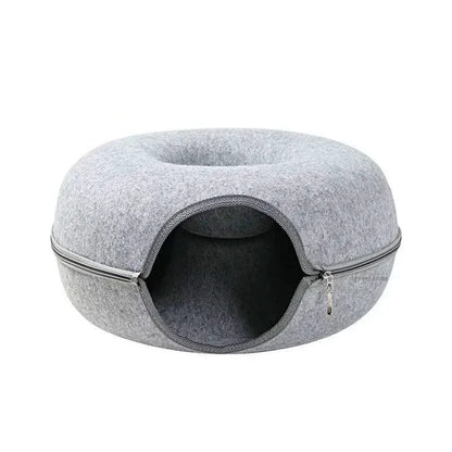 Interactive Donut Cat Bed & Tunnel - Dual-Use Indoor Playhouse for Kittens and Cats