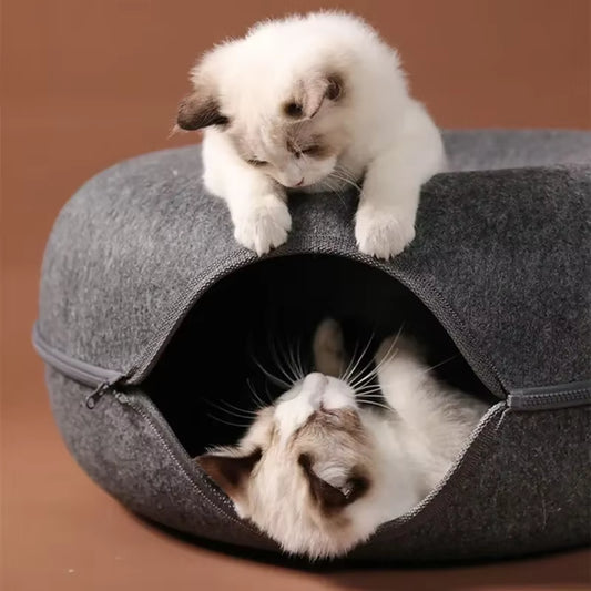 Interactive Donut Cat Bed & Tunnel - Dual-Use Indoor Playhouse for Kittens and Cats