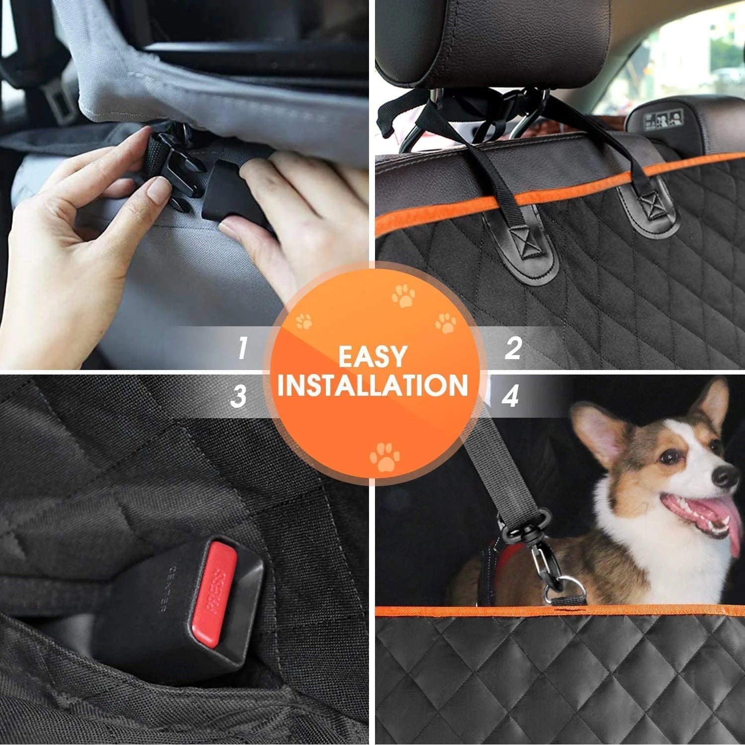 Ultimate Dog Car Seat Cover - Waterproof, Scratchproof Hammock with Side Flaps & 4 Storage Bags - Washable Nonslip Protection for Cars, Trucks & SUVs