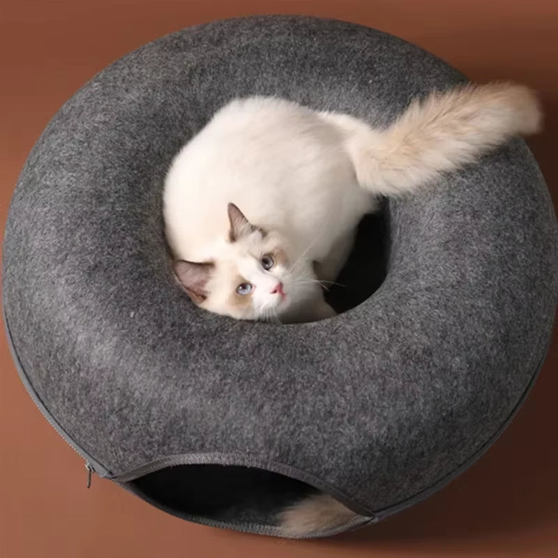 Interactive Donut Cat Bed & Tunnel - Dual-Use Indoor Playhouse for Kittens and Cats