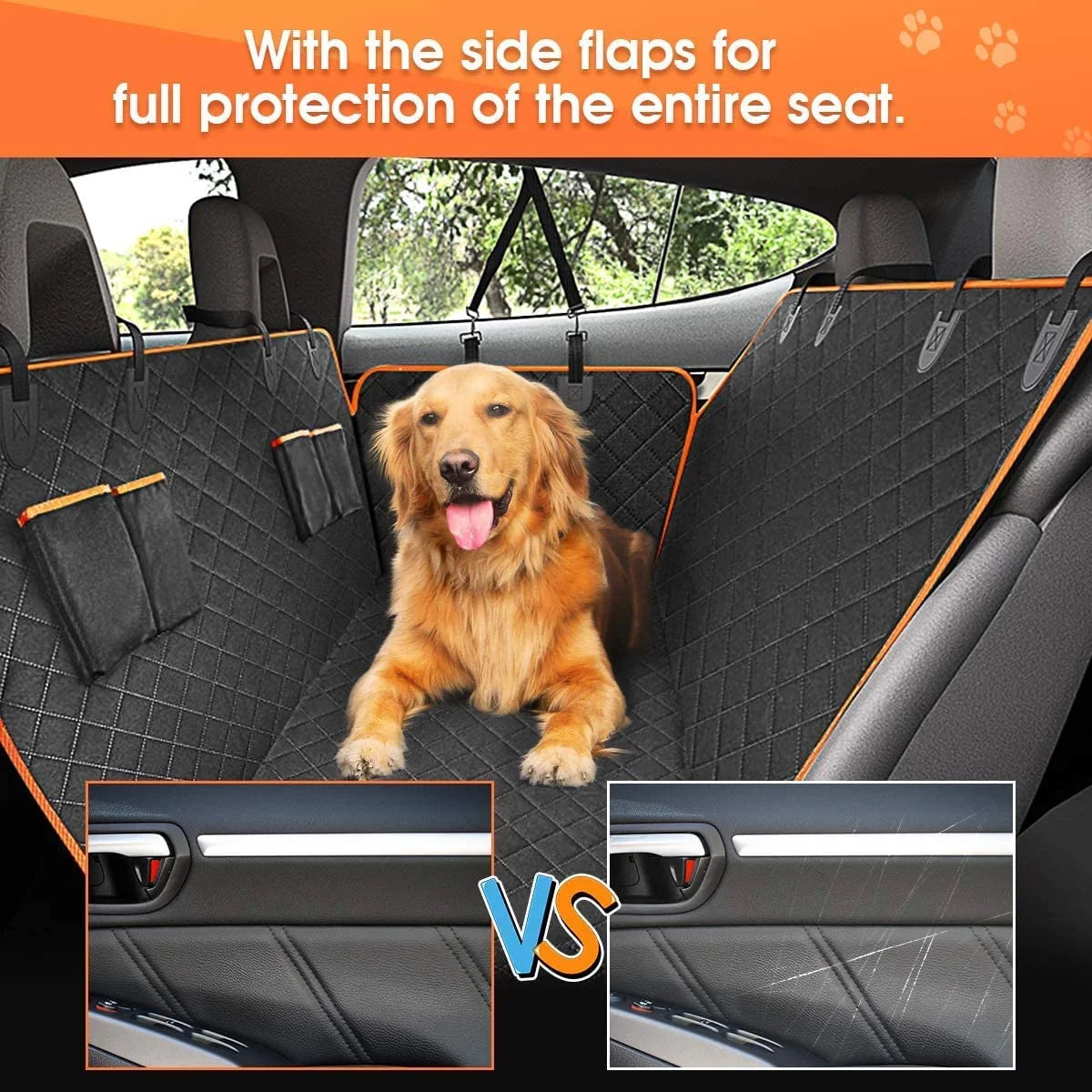 Ultimate Dog Car Seat Cover - Waterproof, Scratchproof Hammock with Side Flaps & 4 Storage Bags - Washable Nonslip Protection for Cars, Trucks & SUVs