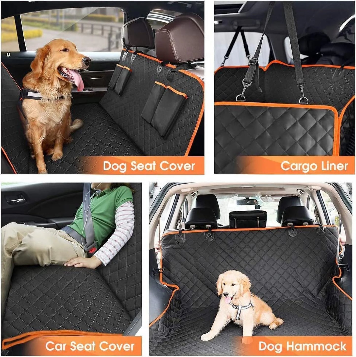 Ultimate Dog Car Seat Cover - Waterproof, Scratchproof Hammock with Side Flaps & 4 Storage Bags - Washable Nonslip Protection for Cars, Trucks & SUVs